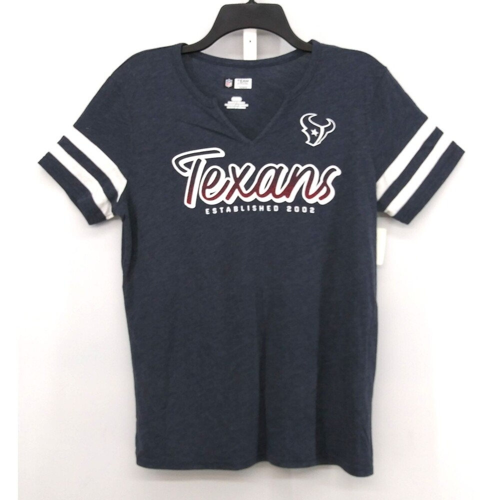 Houston Texans Shirt Women Size M Gray Blue Short Striped Sleeve Casual Top